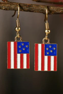 Hot Dear-Lover American Flag Print Patriotic Hook Earrings Dark Blue