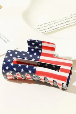 Discount Dear-Lover American Flag Print Square Claw Clip Dark Blue