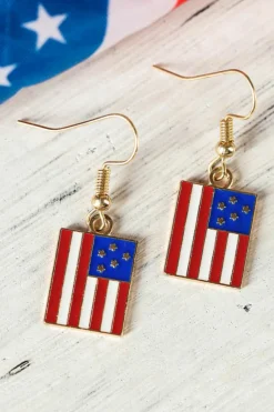 Hot Dear-Lover American Flag Print Patriotic Hook Earrings Dark Blue
