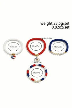 Clearance Dear-Lover American Flag Pendant Letter Beaded Bracelet Set Dark Blue