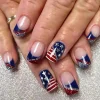 Best Dear-Lover American Flag Shiny Square False Nails Dark Blue