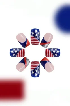 Best Dear-Lover American Flag Shiny Square False Nails Dark Blue