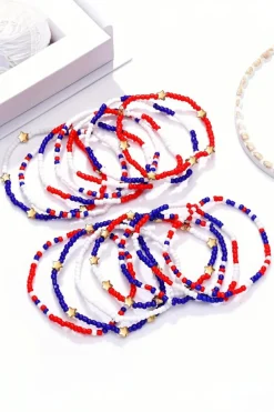 Sale Dear-Lover American Flag Star Beaded Multi Layer Bracelet Set Dark Blue