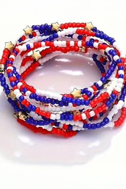 Sale Dear-Lover American Flag Star Beaded Multi Layer Bracelet Set Dark Blue