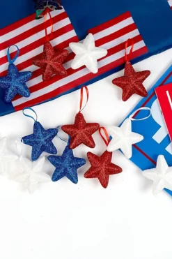 Outlet Dear-Lover American Flag Theme Glitter 3D Star Hanging Ornaments Dark Blue