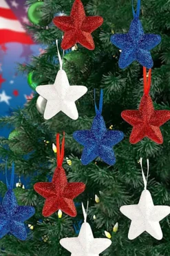 Outlet Dear-Lover American Flag Theme Glitter 3D Star Hanging Ornaments Dark Blue
