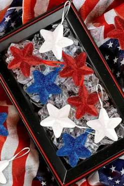 Outlet Dear-Lover American Flag Theme Glitter 3D Star Hanging Ornaments Dark Blue