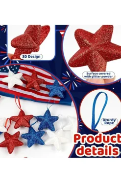 Outlet Dear-Lover American Flag Theme Glitter 3D Star Hanging Ornaments Dark Blue