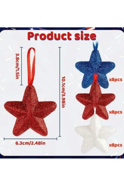 Outlet Dear-Lover American Flag Theme Glitter 3D Star Hanging Ornaments Dark Blue