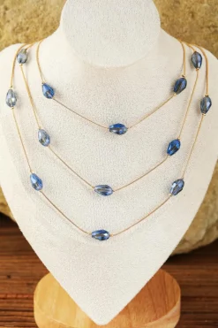 Hot Dear-Lover Artificial Crystal Metallic Multi Layered Necklace Dark Blue