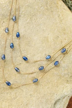 Hot Dear-Lover Artificial Crystal Metallic Multi Layered Necklace Dark Blue