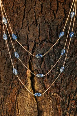Hot Dear-Lover Artificial Crystal Metallic Multi Layered Necklace Dark Blue