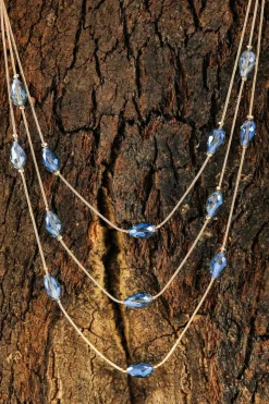 Hot Dear-Lover Artificial Crystal Metallic Multi Layered Necklace Dark Blue