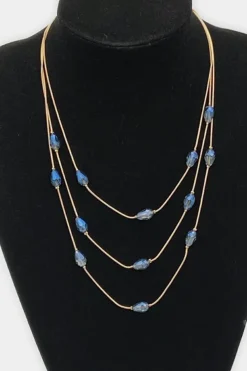 Hot Dear-Lover Artificial Crystal Metallic Multi Layered Necklace Dark Blue