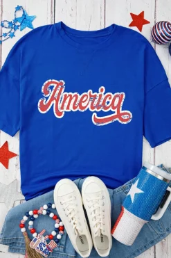 Best Dear-Lover Contrast America Graphic Drop Shoulder Tee Dark Blue