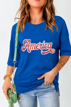 Best Dear-Lover Contrast America Graphic Drop Shoulder Tee Dark Blue