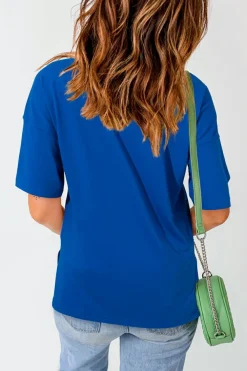 Best Dear-Lover Contrast America Graphic Drop Shoulder Tee Dark Blue