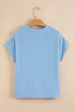 Outlet Dear-Lover Corded Knit Color Block Pocketed Crew Neck T Shirt Dark Blue