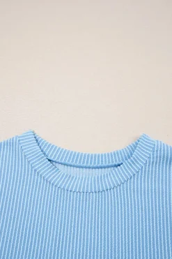 Outlet Dear-Lover Corded Knit Color Block Pocketed Crew Neck T Shirt Dark Blue