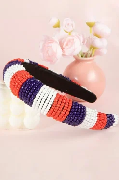 Clearance Dear-Lover Flag Day Beaded Wide Headband Dark Blue