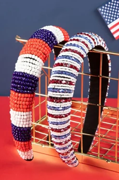 Clearance Dear-Lover Flag Day Beaded Wide Headband Dark Blue