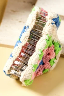 New Dear-Lover Flower Crochet Cover Hair Clawclip Dark Blue