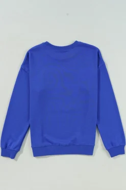 New Dear-Lover Game Day Crew Neck Graphic Pullover Sweatshirt Dark Blue