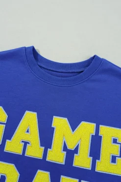 New Dear-Lover Game Day Crew Neck Graphic Pullover Sweatshirt Dark Blue