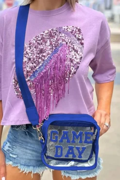 Hot Dear-Lover GAME DAY Rugby Football Clear Shoulder Bag Dark Blue