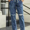 Online Dear-Lover Dark Gather Round Distressed Pocketed Denim Jogger Blue