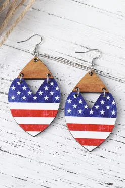 Discount Dear-Lover Independence Day Star Striped Hook Earrings Dark Blue