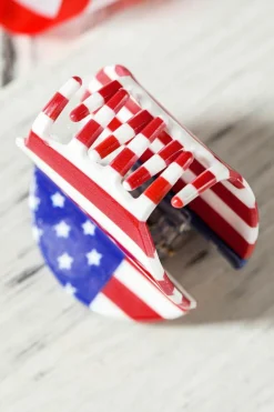 Online Dear-Lover Independence Day Flag Pattern Hair Claw Dark Blue