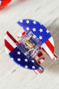 Online Dear-Lover Independence Day Flag Pattern Hair Claw Dark Blue
