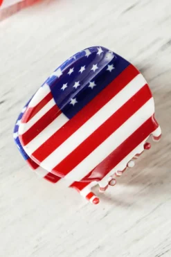 Online Dear-Lover Independence Day Flag Pattern Hair Claw Dark Blue