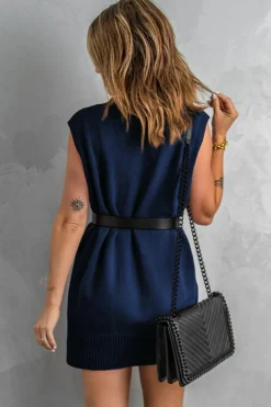 Clearance Dear-Lover Dark Knit Vest Pullover Sweater Blue