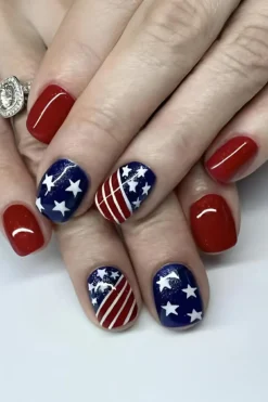 Sale Dear-Lover 24pcs American Flag Short Square Nail Stickers Dark Blue