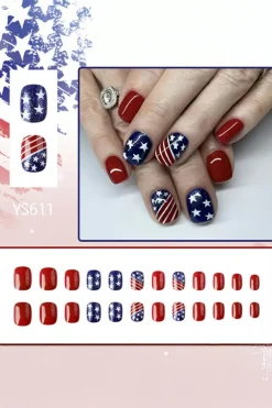 Sale Dear-Lover 24pcs American Flag Short Square Nail Stickers Dark Blue