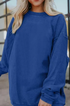 Online Dear-Lover Ribbed Corduroy Oversized Sweatshirt Dark Blue