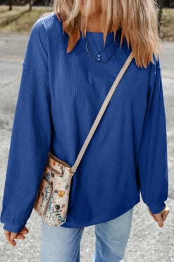 Online Dear-Lover Ribbed Corduroy Oversized Sweatshirt Dark Blue
