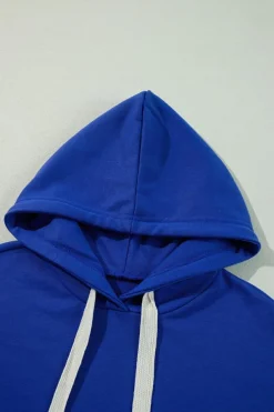 Discount Dear-Lover Solid Drop Shoulder Drawstring Cropped Hoodie Dark Blue