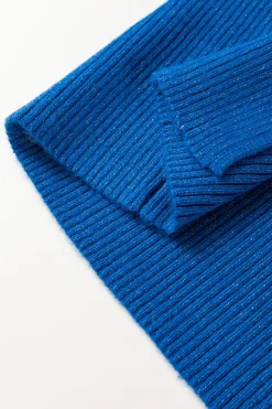 Online Dear-Lover Solid Ribbed Knit Sheath Sleeveless Midi Sweater Dress Dark Blue
