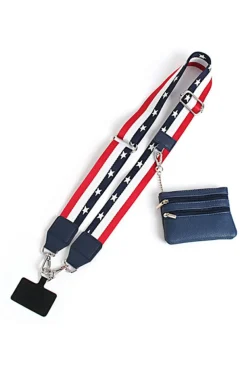 Hot Dear-Lover Star and Stripe Print Phone Strap with Pouch Dark Blue