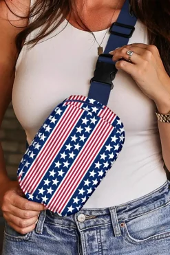 Hot Dear-Lover Star Printed Buckle Strap Flag Day Crossbody Bag Dark Blue
