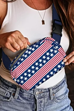 Hot Dear-Lover Star Printed Buckle Strap Flag Day Crossbody Bag Dark Blue