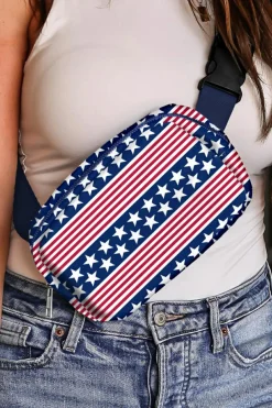Hot Dear-Lover Star Printed Buckle Strap Flag Day Crossbody Bag Dark Blue