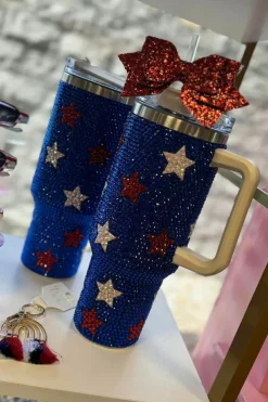 Sale Dear-Lover Star Shape Rhinestone Handle Large Vacuum Cup 40oz Dark Blue