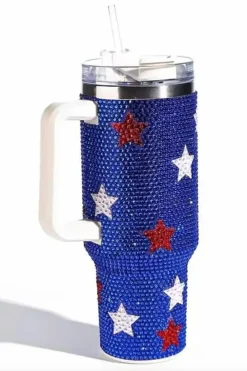 Sale Dear-Lover Star Shape Rhinestone Handle Large Vacuum Cup 40oz Dark Blue