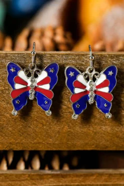 Hot Dear-Lover Stars and Stripes Print Butterfly Shape Hook Earrings Dark Blue