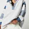 Outlet Dear-Lover Striped Colorblock Patchwork Collar Sweatshirt Dark Blue