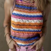 Hot Dear-Lover Striped Textured Knit Crew Neck Sweater Vest Dark Blue
